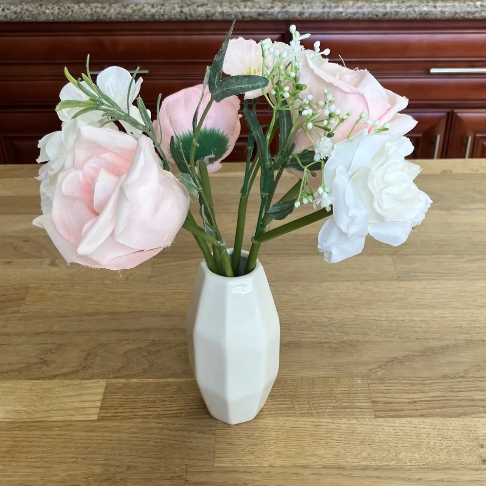 Vintage Ceramic Vase with Pink and White Flowers